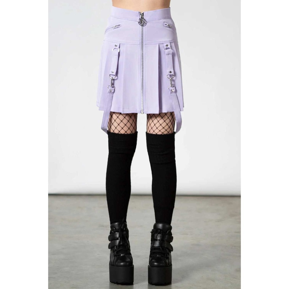 Killstar Blaire b**** Mini Skirt Lilac Purple Pleated Pentagram Goth Punk Skirt